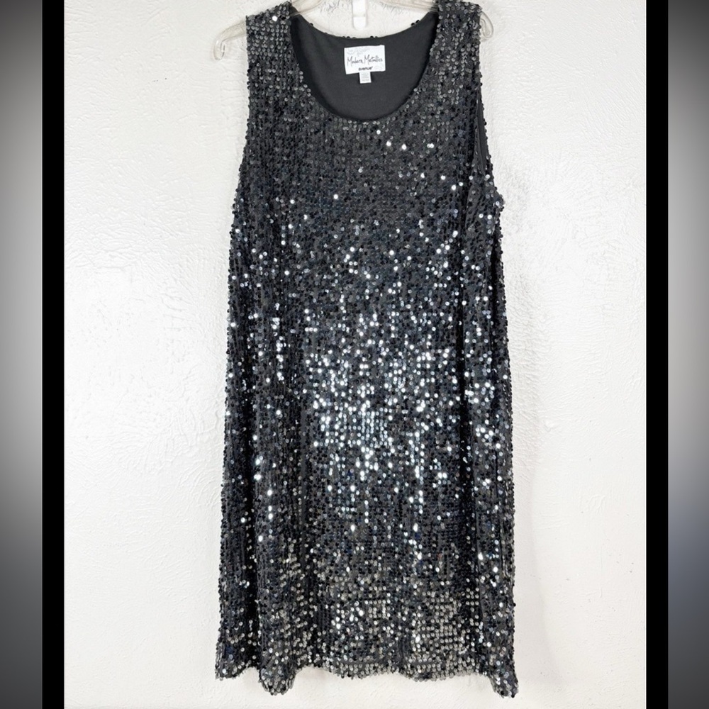 Modern Metallics Avenue Women's  Sequin Midi Black Gray Dress Size 18/20